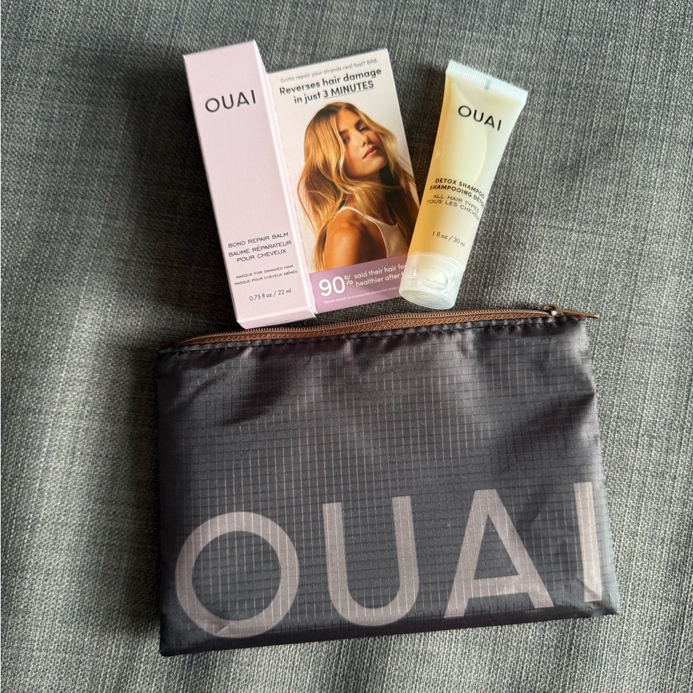 OUAI Travel Pouch with travel size products, towel and coozie - Picture 3 of 4